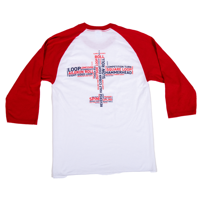 Tshirt 3/4 Sleeve White with Red Arms IAC Word Cloud