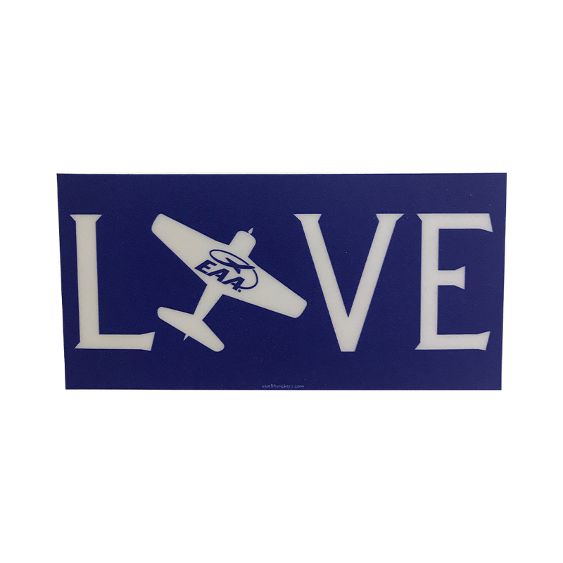 EAA Plane LOVE Large Decal in Blue and White
